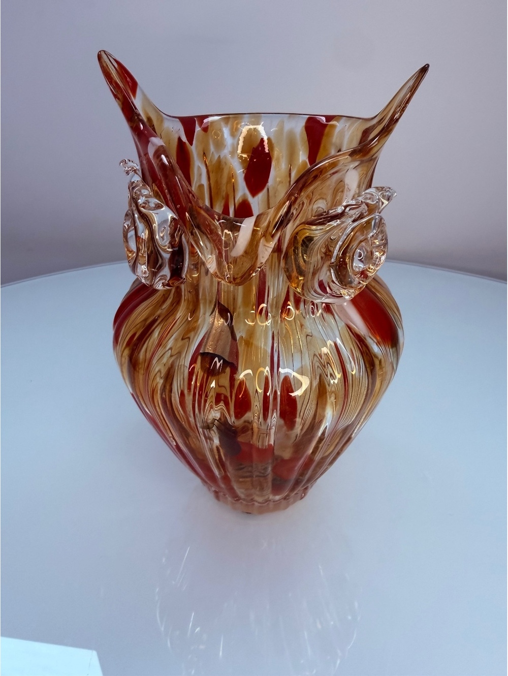 Amber Art Glass Owl Vase Figurine